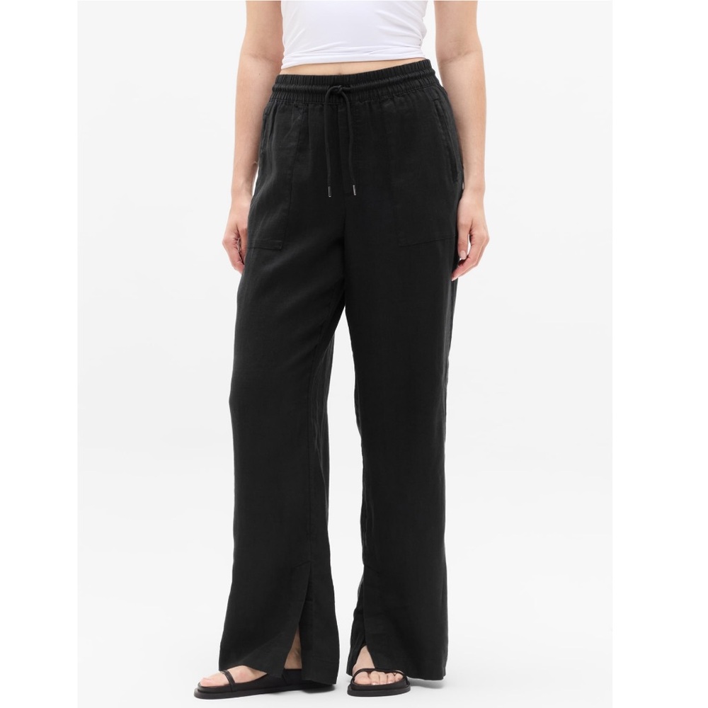 NWT Athleta Retreat Linen High Rise Wide-Leg Pant | Black - Picture 2 of 11